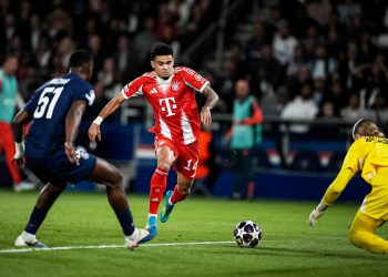 Luis Diaz (14) lors du match face au PSG le 28 avril 2026. Source photo : site officiel du Bayern Munich