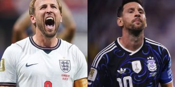 Harry Kane et Lionel Messi. Source photo : pages officielles des équipes de l'Angleterre et de l'Argentine sur Facebook