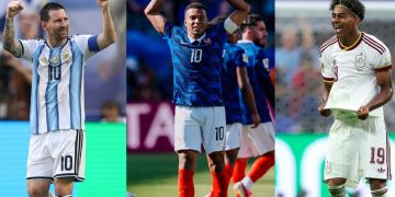Lionel Messi, Kylian Mbappé et Lamine Yamal (de g. à d). Pages officielles des équipes d'Argentine, de France et d'Espagne sur Facebook